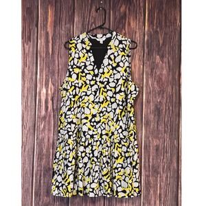 Nine West Shift Dress Womens XL Yellow Abstract Pebble Print Tiered Sleeveless